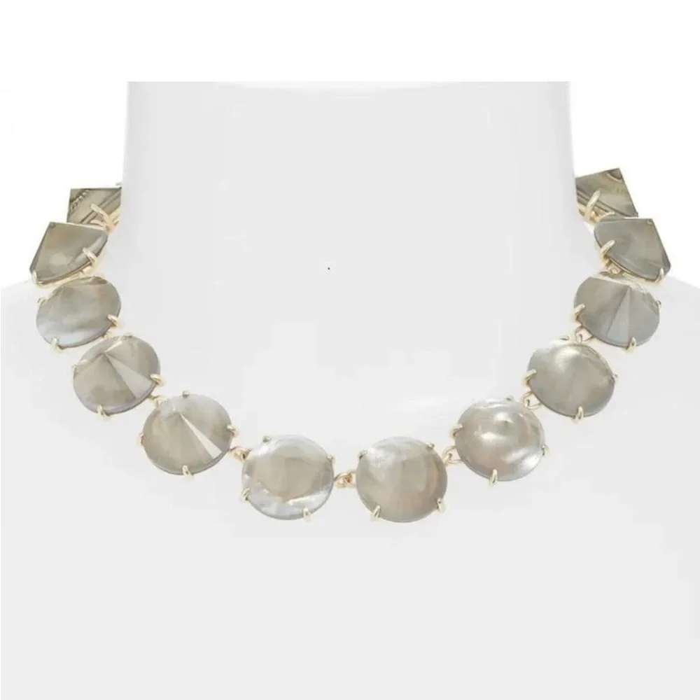 Kendra Scott NWT Jolie Gray Illusion 14K Gold-Plated Statement Necklace +Pouch